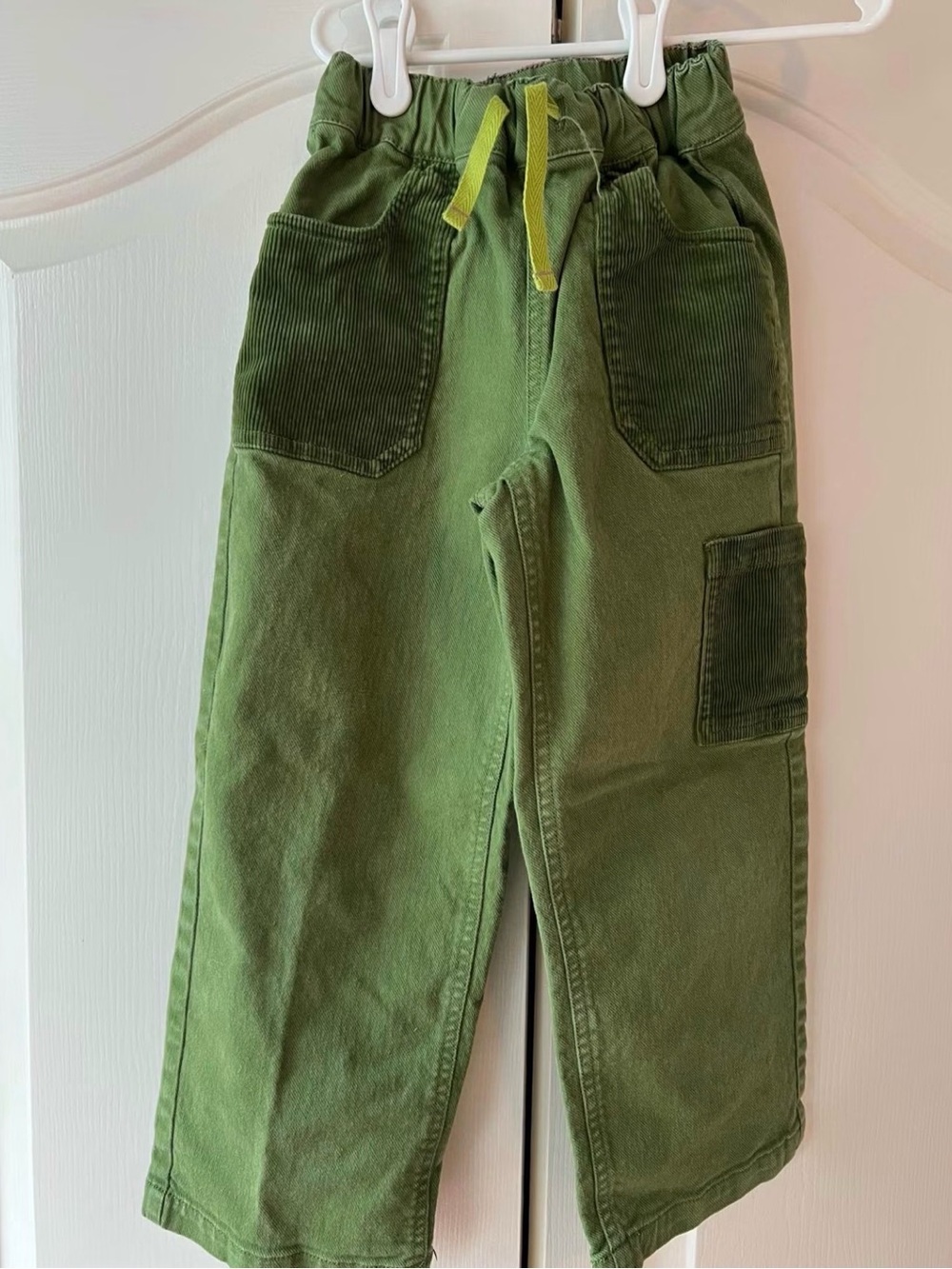Mini Boden Olive Green Cargo Pants with Lime Drawstring
